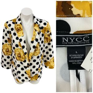 NYCC Blazer Womens Large Jacket Gold Floral Polka Dot Officecore Corpcore Career